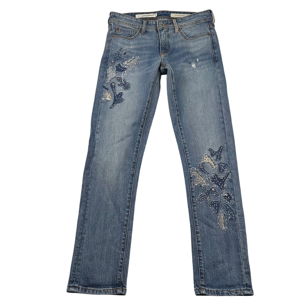 Pilcro Letter Press Jeans Womens 25 Slim Boyfriend Patchwork Embroidered Denim